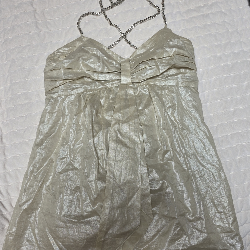 Michael Michael Kors Champagne Babydoll Tank Top With Chain Straps